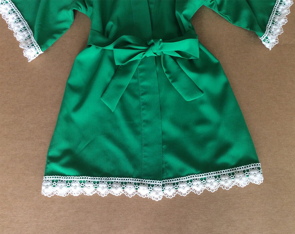 Green Girl Robe Baby Robe With Lace TrimFlower Girl Etsy