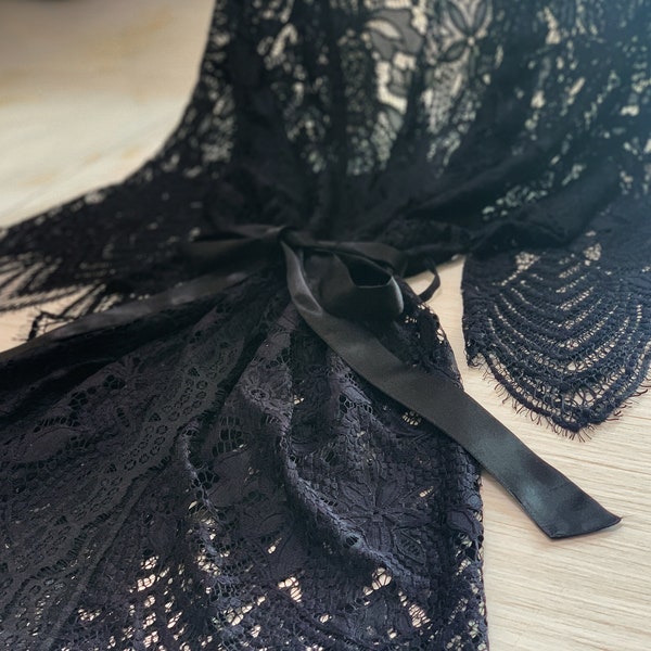 Black Lace Robe Women Kimono Robe-Bridal Robe-Party Gift-Wedding Party Robe Bridal Party Gift-Lace Fabric