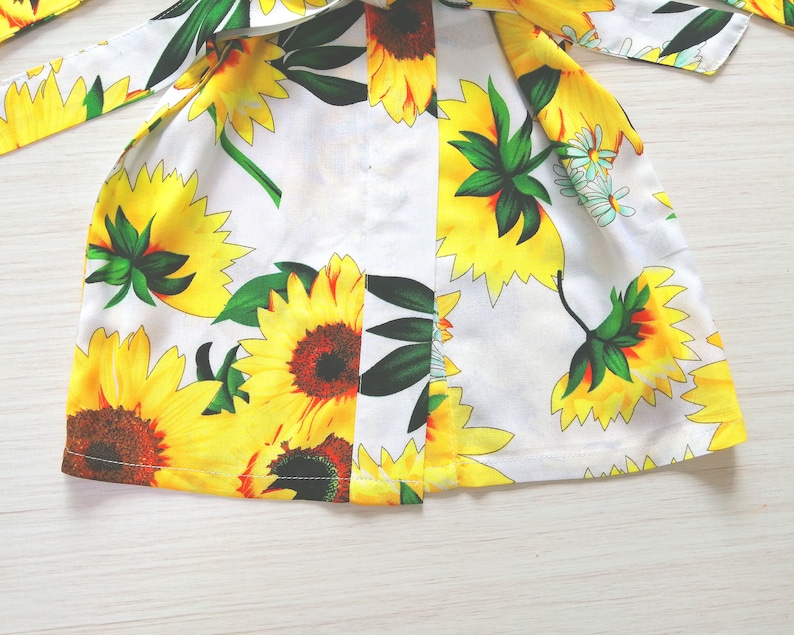 White Sunflower Floral Girl Robe Baby Robeflower Girl Etsy