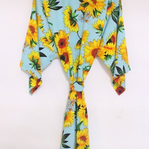 Light Blue Sunflower Robe Women Kimono Plant-bridesmaid Lace Robe-retro ...