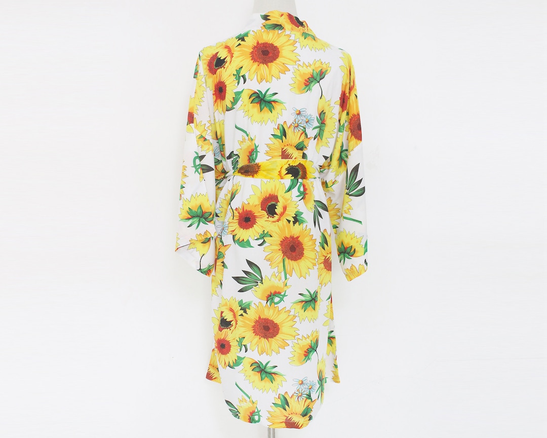Yellow Floral Robes-white Sunflower Bridal Robe-bridesmaid Robes-kimono ...