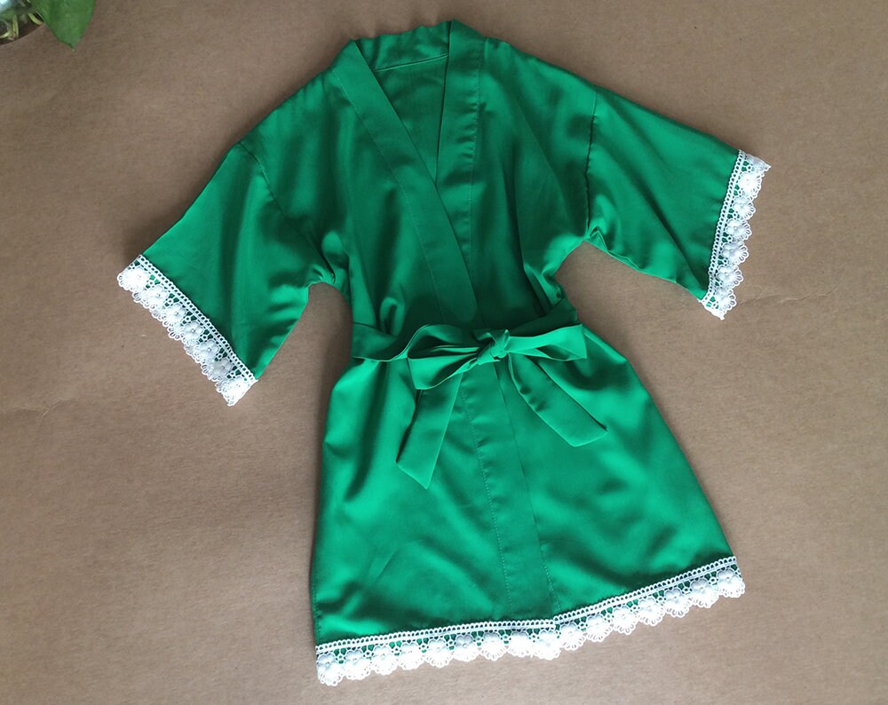 Green Girl Robe Baby Robe With Lace TrimFlower Girl Etsy