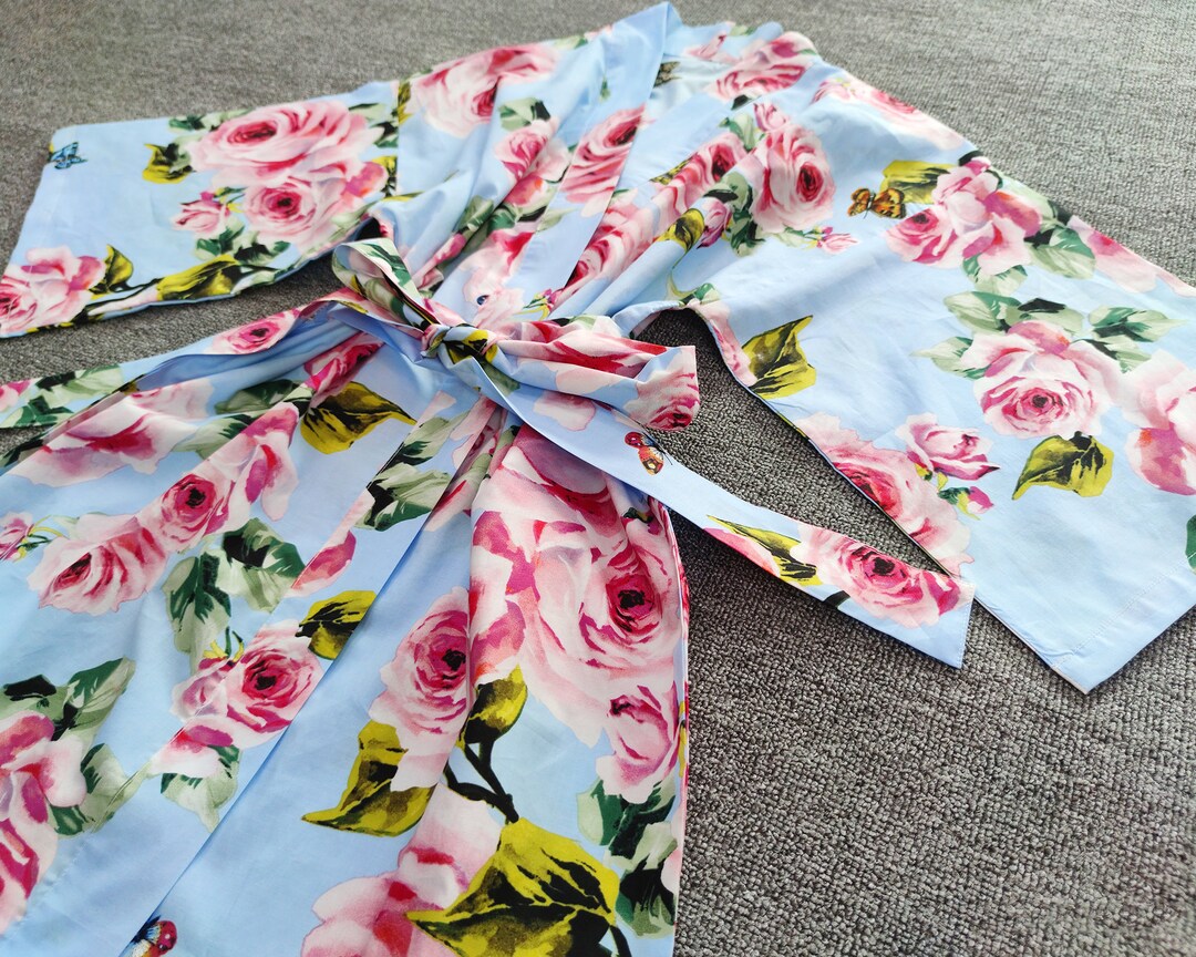 Floral Cotton Robe - Blue Rose Kimono, Bridesmaid Gift - Etsy