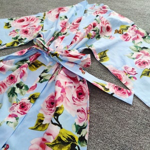 Bata de dama de honor con diseño floral, color azul, para mujer, estilo kimono, para novia, estilo bohemio, para fiesta de bodas, cumpleaños, estilo retro, 100 % algodón estampado