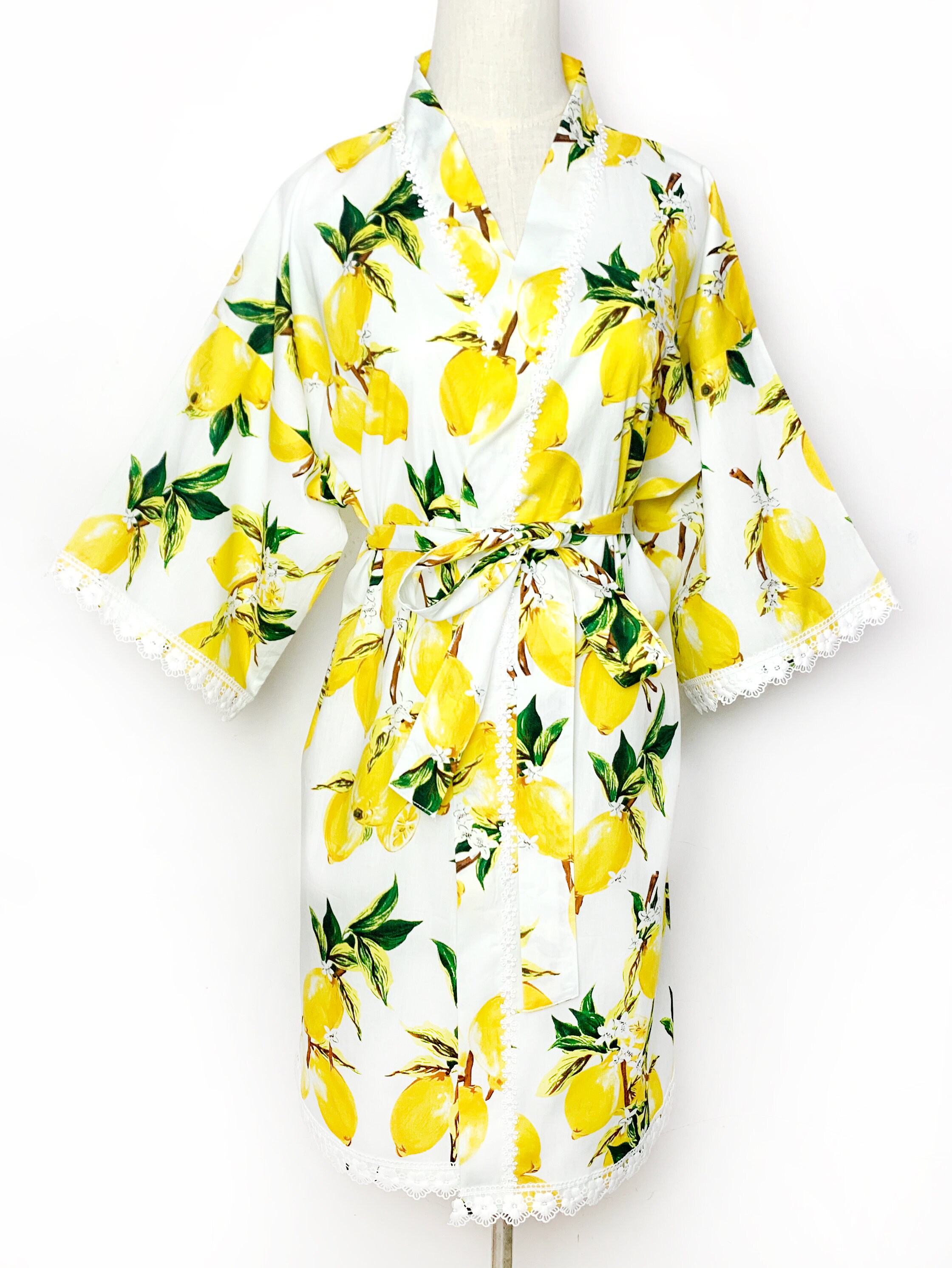 Yellow Lemon Robe Fruit Bridesmaid Gift Women Kimono | Etsy