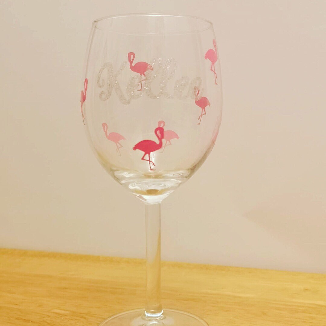 Personalised flamingo wine glass valentines gift glass Etsy