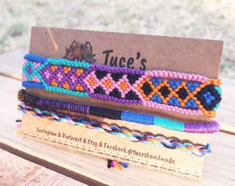 Pulsera tejida, pulseras de amistad, juego de 3 pulseras, pulsera de festival, pulsera, pulseras de festival, pulseras moradas