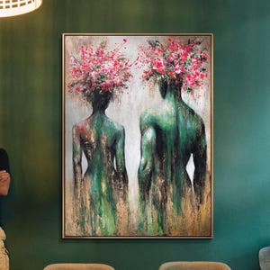 Abstract wall art on canvas | Hand-painted textured painting | Wall art for bedroom | Couple decor | Gift for women | Anniversary gift