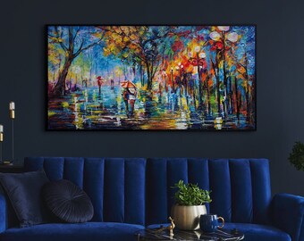 Cadeau moeder - acryl schilderij handgeschilderd met zwarte lijst "Herfst Allee" Moederdag cadeau, landschapsfoto's acryl schilderij