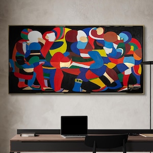 Figures peintes à la main sur toile art abstrait avec structure et or | Peinture acrylique moderne grande taille | Photos du salon | Cadeau pour l&#39;enseignant