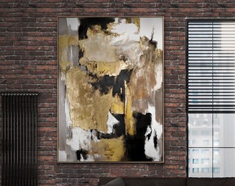 Painting on canvas "Gold Fragments" - Handmade abstract artwork, Decorative mural, Unique gift for art lovers