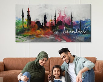 Handgemalte bilder auf leinwand “Istanbul“, ölgemälde auf leinwand handgemalt, islamische wandbilder, abstrakte bilderacryl