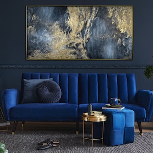 Painting on canvas original "Mirrors II" Large framed wall art Abstract blue contemporary painting Wall decor living room