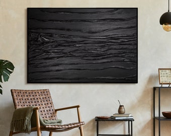 Handgemaltes Abstraktes Bild - Moderner Schwarzer Wanddekor, Stilvolles Monochromes Gemälde, Perfektes Einweihungsgeschenk