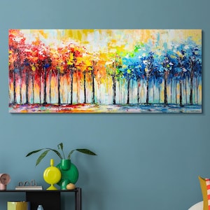 Modern painting vivid abstract tree | Canvas wall art for home | Textured landscape artwork | Gift for family | Colorful forest painting