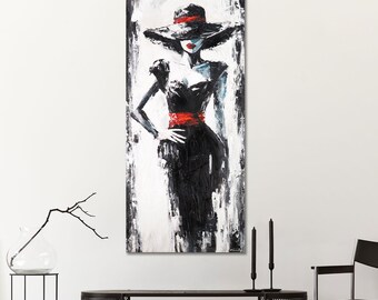 Texture art painting with monochrome women 45x20 inch| Artwork original painting large library decor | Handmade home decor | New home gift
