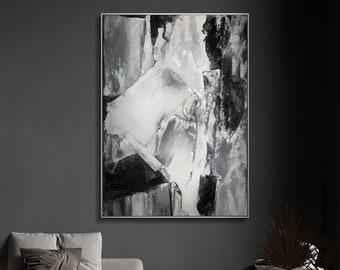 Handgemalte Abstrakte Bilder - Stilvolle Schwarz-Weiß Wandkunst, Moderne Wanddeko, Perfekt für Bürodekor, Kreatives Einweihungsgeschenk
