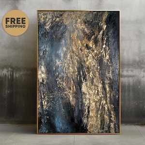 Framed textured painting, Abstract acrylic painting original, Large wall art original artwork, Coffee bar decor, Library art