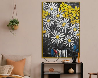 Flower Art Gift for Mom, Living Room Decor, Hand Painted Picture, Unique Gift, Mother's Day Decoration, Acrylic Flower Picture