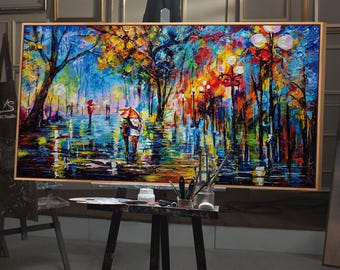 Abstract landscape artwork with frame Big wall paintings for living room Long landscape wall art cozy motive