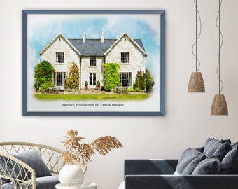 Watercolor Home Portrait From Photo Personalized First Home Gift Printable Wall Art Custom Housewarming Gift Realtor Closing Gift Printable