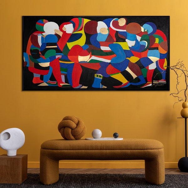 Painting with frame abstract acrylic original dances of colors and shapes wall art decor picture acrylic canvas hand painted