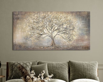 Immagine dipinta a mano «L'albero d'oro» | Pittura dipinta a mano per l'interno | YS-Art Quadri soggiorno dipinti a mano
