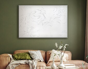 Dipinto acrilico bianco originale dipinto a mano, cornice elegante, decorazione per la casa, regalo per gli amanti dell'arte, arte murale decorativa con cornice