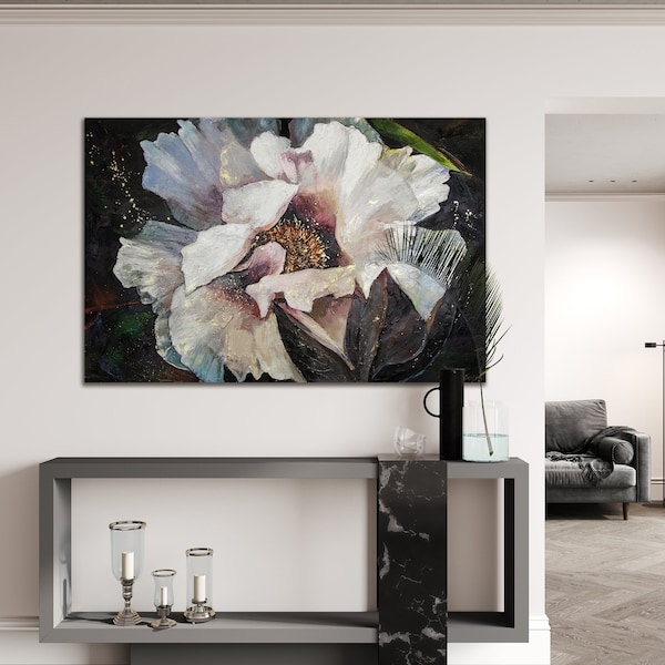 Peinture sur toile modern "Pivoines II" | Tableau peinture moderne pour la décoration intérieure | YS-Art Tableau peint a la main