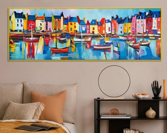 Regalo per la festa della mamma, paesaggio urbano astratto, pittura acrilica dipinta a mano su tela, idea regalo per la mamma, decorazione murale per la camera da letto