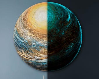 Glow in the dark painting, Glowing wall art, Luminous artwork, Round glowing painting, Cosmic wall art, Glowing decor, Space artwork