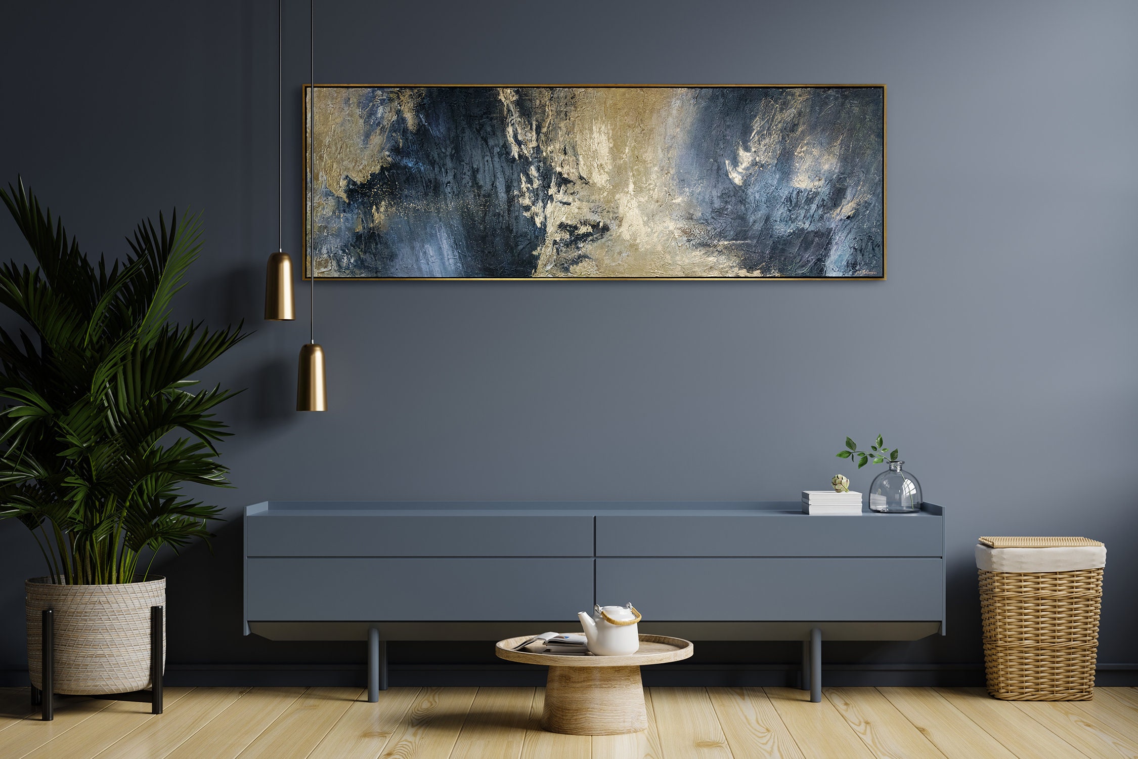 Peinture Acrylique de Reflets Peinte à La Main, Toile sur Cadre Civière