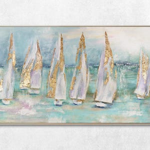 Framed sailboat painting on canvas | Hand-painted coastal wall art | Nautical decor for living room | Ready to hang artwork
