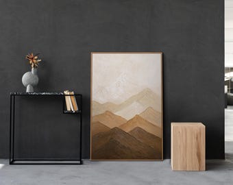 Quadri astratti da appendere alla parete, perfetti per creare una galleria d'arte in un soggiorno moderno, opere dipinte a mano in calde tonalità naturali.