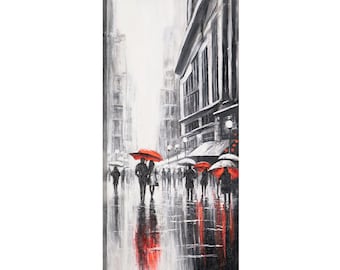 Cityscape monochrome couple painting 45x20 inch | Aesthetic room decor gray wall decor | Large acrylic painting | Anniversary gift for wife