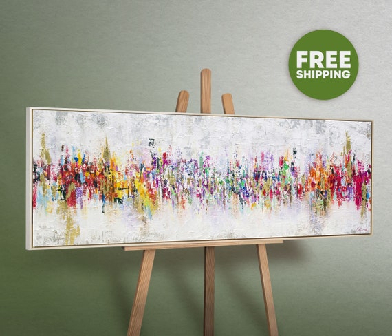 Gemälde Acrylbilder auf Leinwand, Abstrakte kunst Leinwand mit Rahmen, Bilder wohnzimmer Helle, leuchtende Farben, Wandbilder modern