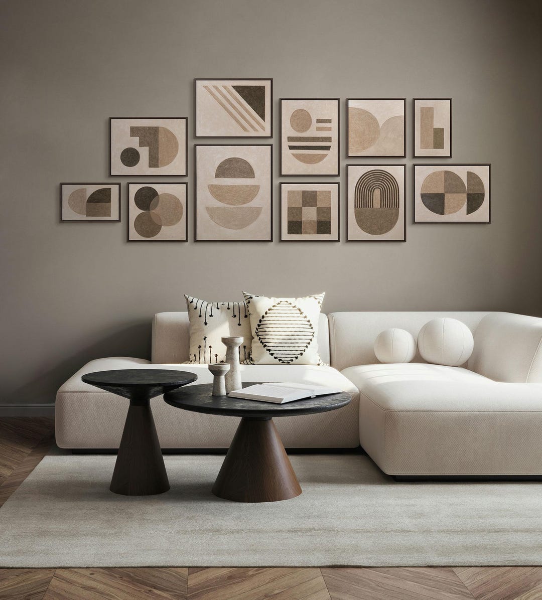 Geometric Abstract Wall Art as a Set – Calm Modern Art for Living Rooms ...