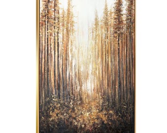 Acrylic painting forest | Canvas wall art nature | Hand-painted landscape | Large living room wall decor | Farmhouse decor | Grandpa gift
