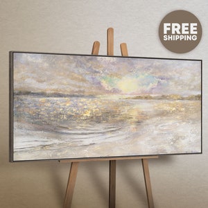 Quadro dipinto a mano «Alba sul mare» | Quadri moderni su tela per l&#39;interno | YS-Art Pittura dipinta a mano | Immagine dipinta a mano
