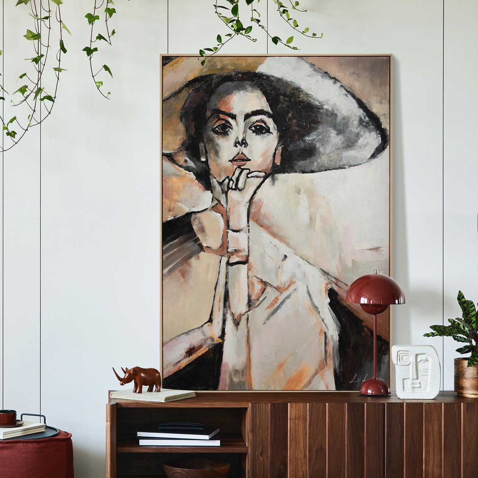 Acrylic On Canvas Female Portrait Painting | Handmade Artwork With Texture | Abstract Wall Art | Modern aApartment Decor | Coworker Gift