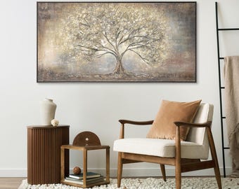 Tree of life wall decoration with frame, Artwork painting with frame, Buy acrylic painting with frame, Pictures xxl large format with frame