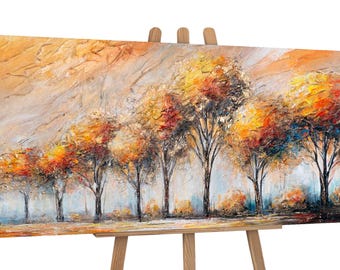 Original painting with abstract tree 45x20 inch | Textured acrylic landscape painting for living room | Housewarming gift | Fall wall decor
