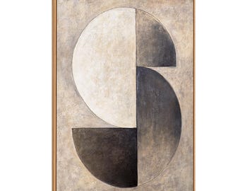 Original Beige Black Abstract Hand-paintd Painting, Geometric Textured Acrylic Canvas with Frame