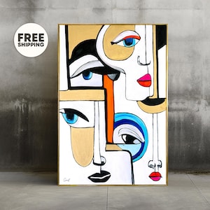 Colorful acrylic paintings for modern wall decoration - abstract art with gold and blue