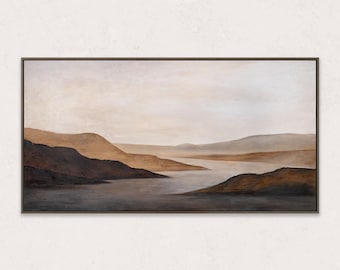 Original Textured Landscape Painting Hills River Valley | Earth Tone Japandi Home Decor | Modern Rustic Decor