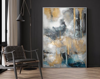 Hand-painted acrylic painting "Golden Harmony", Stylish abstract painting, Modern living room decoration, Creative housewarming gift