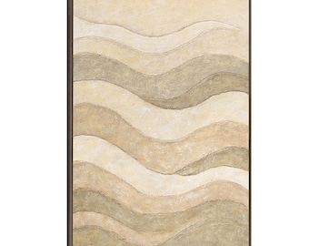 Original Beige Abstract Hand-painted Wall Art, Textured Acrylic Painting on Canvas with Frame