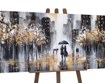 Hand-painted abstract city wall art | Romantic artwork | Modern textured canvas painting | Gift for couples | Home decor wall art