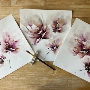 Set of 3 Flowers Paintings, Modern Art for sale, Unframed Original artwork, Christmas present, 12&quot;x12&quot; Unique pieces