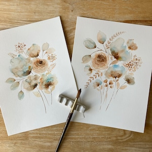 Set of 2 Vintage Flowers Paintings, Art for sale, Unframed Original artwork, Christmas present, 9&quot;x12&quot; Unique pieces